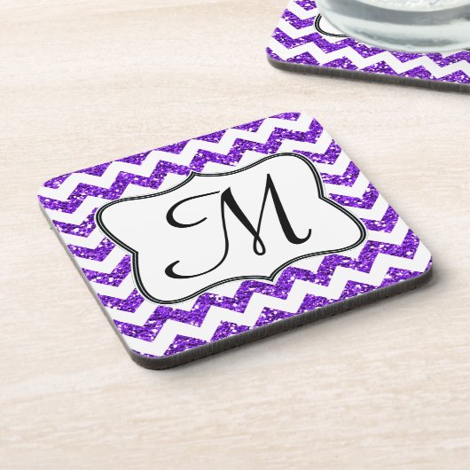 Modern Purp Glitter Chevron Monogram Drink Onderze Bier Onderzetter (Linkerzijde)