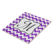 Modern Purpl Glitter Chevron Monogram Tegeltje (Zijkant)