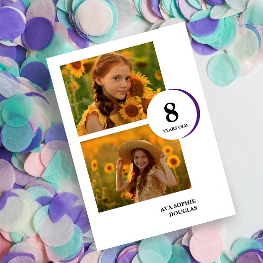 Modern Purple 2 Multi Photos Birthday Kaart