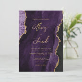 Modern Purple Agate Chic Script Wedding Kaart (Staand voorkant)