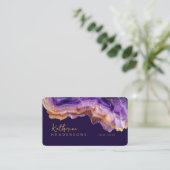 Modern Purple Agate & gold glitter marble QR Code Visitekaartje (Staand voorkant)
