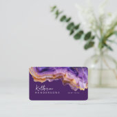 Modern Purple Agate & gold glitter marble QR Code Visitekaartje (Staand voorkant)