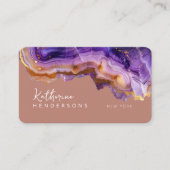 Modern Purple Agate & gold glitter marble QR Code Visitekaartje (Voorkant)