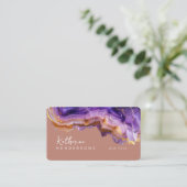Modern Purple Agate & gold glitter marble QR Code Visitekaartje (Staand voorkant)