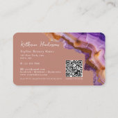 Modern Purple Agate & gold glitter marble QR Code Visitekaartje (Achterkant)