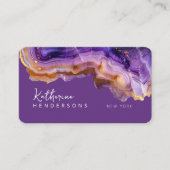 Modern Purple Agate & gold glitter marble QR Code Visitekaartje (Voorkant)