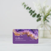 Modern Purple Agate & gold glitter marble QR Code Visitekaartje (Staand voorkant)