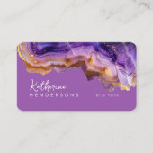 Modern Purple Agate & gold glitter marble QR Code Visitekaartje (Voorkant)