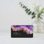 Modern Purple Agate & gold glitter marble QR Code Visitekaartje (Staand voorkant)