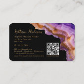 Modern Purple Agate & gold glitter marble QR Code Visitekaartje (Achterkant)