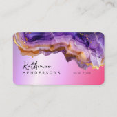Modern Purple Agate & gold glitter marble QR Code Visitekaartje (Voorkant)