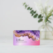 Modern Purple Agate & gold glitter marble QR Code Visitekaartje (Staand voorkant)