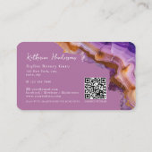 Modern Purple Agate & gold glitter marble QR Code Visitekaartje (Achterkant)