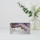Modern Purple Agate & gold glitter marble QR Code Visitekaartje (Staand voorkant)