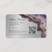Modern Purple Agate & gold glitter marble QR Code Visitekaartje (Achterkant)