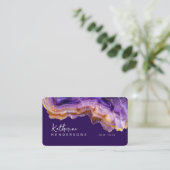 Modern Purple Agate & gold glitter marble QR Code Visitekaartje (Staand voorkant)