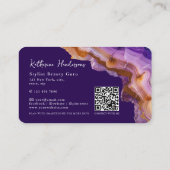 Modern Purple Agate & gold glitter marble QR Code Visitekaartje (Achterkant)