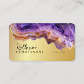Modern Purple Agate & gold glitter marble QR Code Visitekaartje (Voorkant)