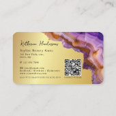 Modern Purple Agate & gold glitter marble QR Code Visitekaartje (Achterkant)