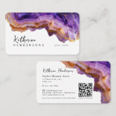 Modern Purple Agate & gold glitter marble QR Code Visitekaartje (Voorkant / Achterkant)