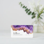 Modern Purple Agate & gold glitter marble QR Code Visitekaartje (Staand voorkant)