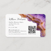 Modern Purple Agate & gold glitter marble QR Code Visitekaartje (Achterkant)