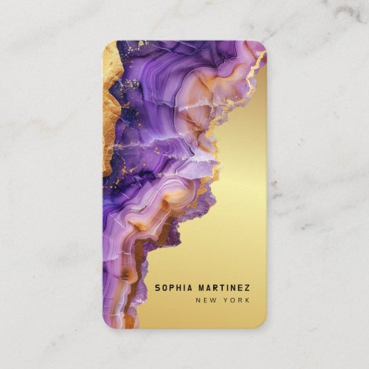 Modern Purple Agate gold marble & QR Code Logo Visitekaartje (Voorkant)