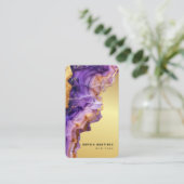 Modern Purple Agate gold marble & QR Code Logo Visitekaartje (Staand voorkant)