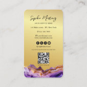 Modern Purple Agate gold marble & QR Code Logo Visitekaartje (Achterkant)