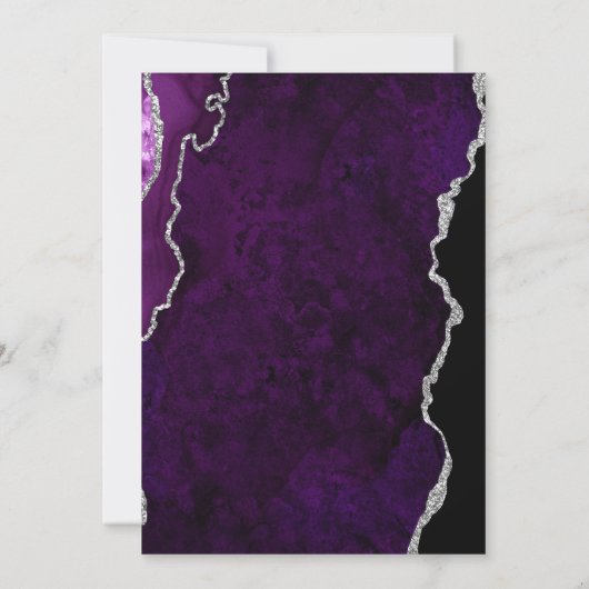 Modern Purple Agate Silver Script Wedding Kaart (Achterkant)
