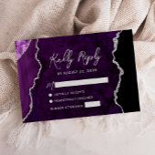 Modern Purple Agate Silver Script Wedding RSVP