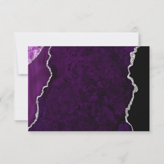 Modern Purple Agate Silver Script Wedding RSVP (Achterkant)
