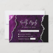 Modern Purple Agate Silver Script Wedding RSVP Kaartje (Voorkant)