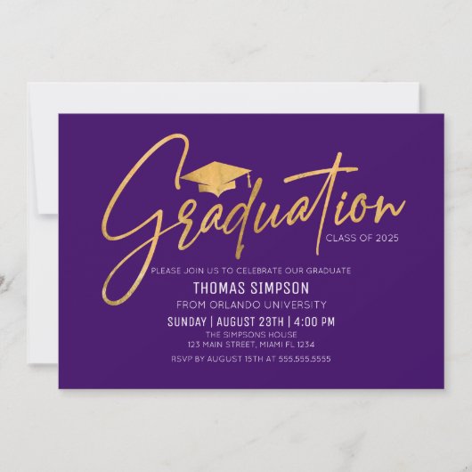 Modern purple and gold Graduation Invitation Kaart (Voorkant)