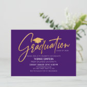 Modern purple and gold Graduation Invitation Kaart (Staand voorkant)