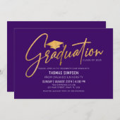 Modern purple and gold Graduation Invitation Kaart (Voorkant / Achterkant)