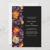Modern Purple and Orange Floral Black Wedding Kaart (Voorkant)