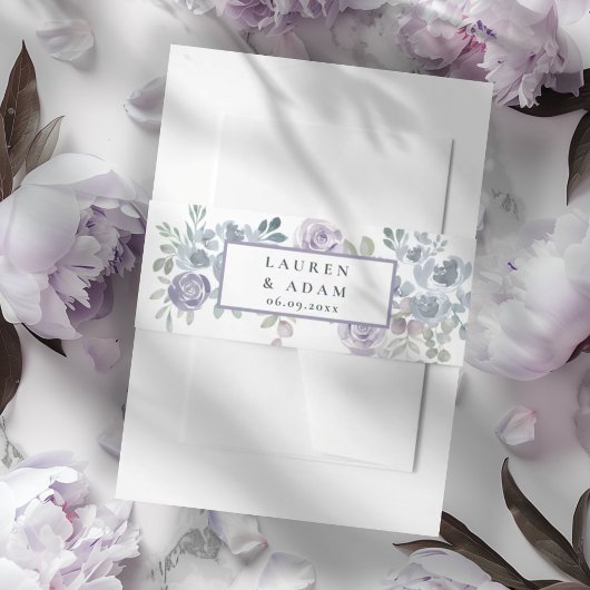 Modern Purple & Blue Floral Wedding  Uitnodigingen Wikkel