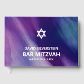 Modern Purple Blue Star David Bar Mitzvah Hebrew Gastenboek (Voorkant)