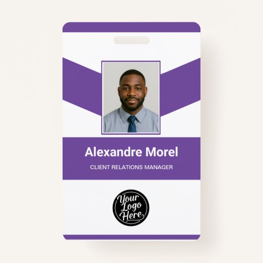 Modern Purple Chevron Professional ID Badge (Voorkant)