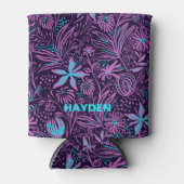 Modern Purple Dark Floral Pattern Personalised Blikjeskoeler (Voorkant)