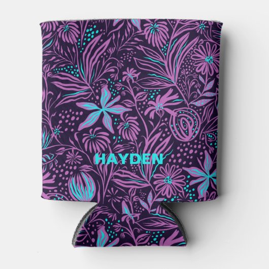 Modern Purple Dark Floral Pattern Personalised Blikjeskoeler (Voorkant)