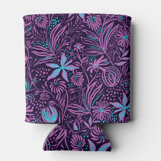 Modern Purple Dark Floral Pattern Personalised Blikjeskoeler (Achterkant)