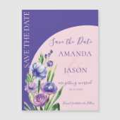 Modern Purple Floral Blush Wedding Save the Date (Voorkant)