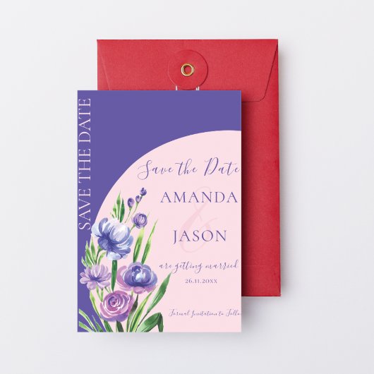 Modern Purple Floral Blush Wedding Save the Date