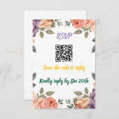 Modern Purple Floral QR Code RSVP | Scan to Reply  Informatiekaartje (Voorkant / Achterkant)
