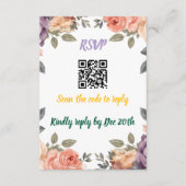 Modern Purple Floral QR Code RSVP | Scan to Reply  Informatiekaartje (Voorkant)