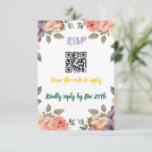 Modern Purple Floral QR Code RSVP | Scan to Reply  Informatiekaartje (Staand voorkant)
