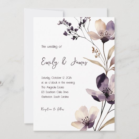 Modern Purple Floral Wedding Kaart (Voorkant)