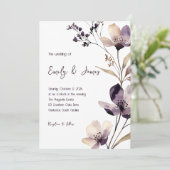 Modern Purple Floral Wedding Kaart (Staand voorkant)